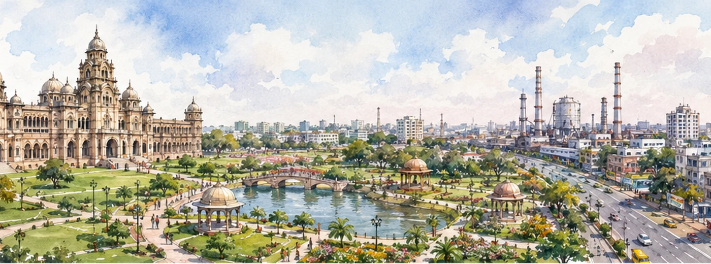 Professional Resume Writing Services in Vadodara - watercolor cityscape of Vadodara, Gujarat